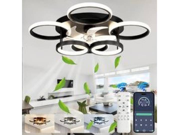 72W Dimmable Plafonnier Ventilateur Plafond Silencieux Lustre LED Design à 6 Anneaux Avec Télécmande et APP VENTILATEUR DE PLAFOND