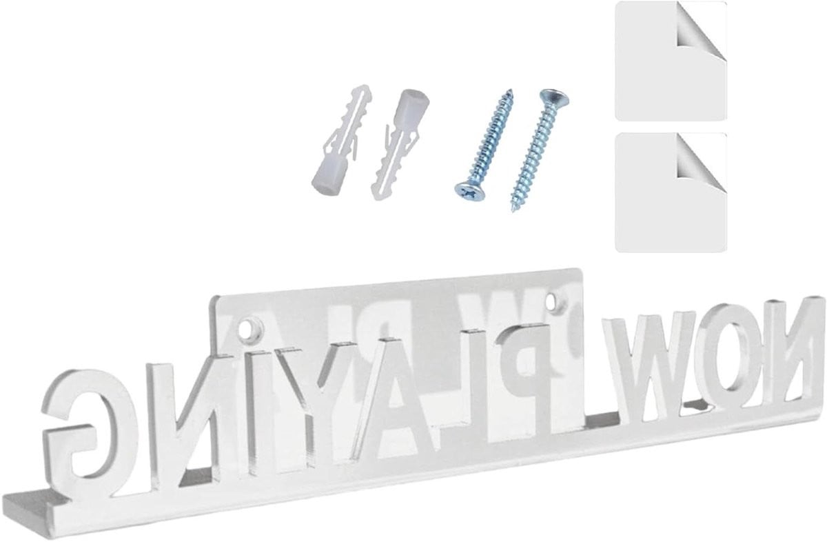 Wit Vinyl Record Plank Platenhouder Muur met NOW PLAYING - Breedte: 18 cm