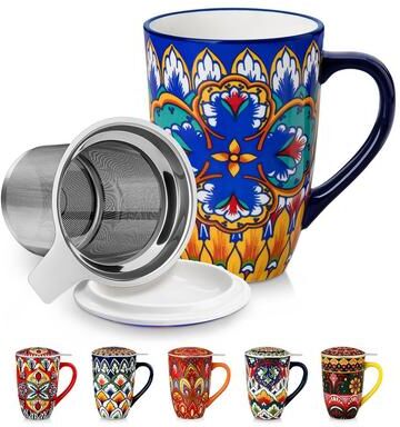 vancasso LUMI Porcelain Tea Infuser Mug Set with Stainless Steel Strainer & Lid