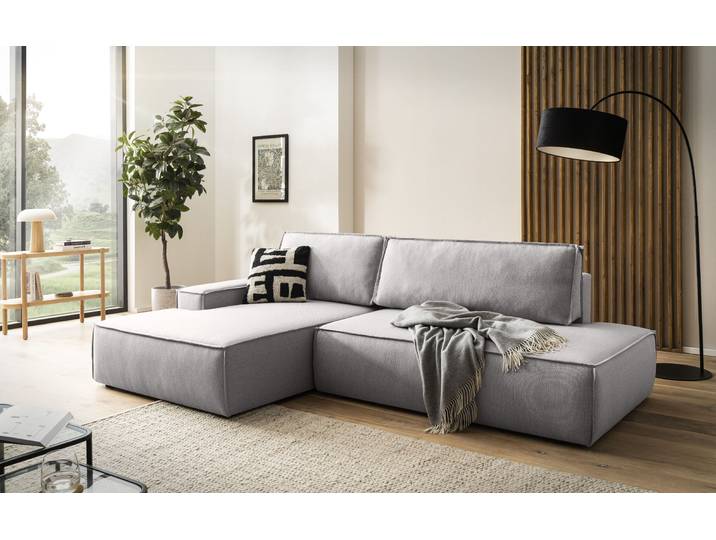 Ecksofa, Cord, Silbergrau 275×167 cm, Schlaffunktion & Bettkasten, Landhaus, Home-affaire