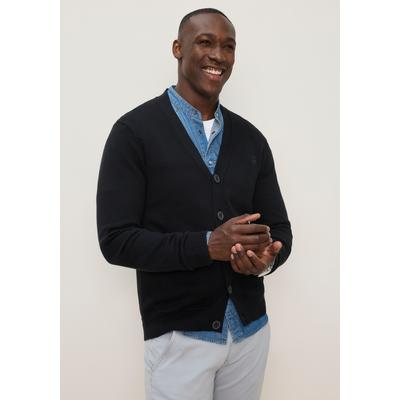 Strickjacke DELMAO "Neue Kollektion Highlight Stickerei & Taschen", Herren, Gr. XXL (60/62), schwarz, Strick, Obermaterial: 50% Baumwolle, 50% Polyacryl, unifarben, regular fit normal, V-Ausschnitt, Rippstrickbündchen, Strickjacken Strickjacke, mit...
