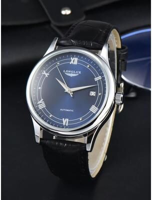 Inspired Finds LONGLUX Automatic Mechanical Men's Watch Classic Leather Strap Watch With Date Display blue
