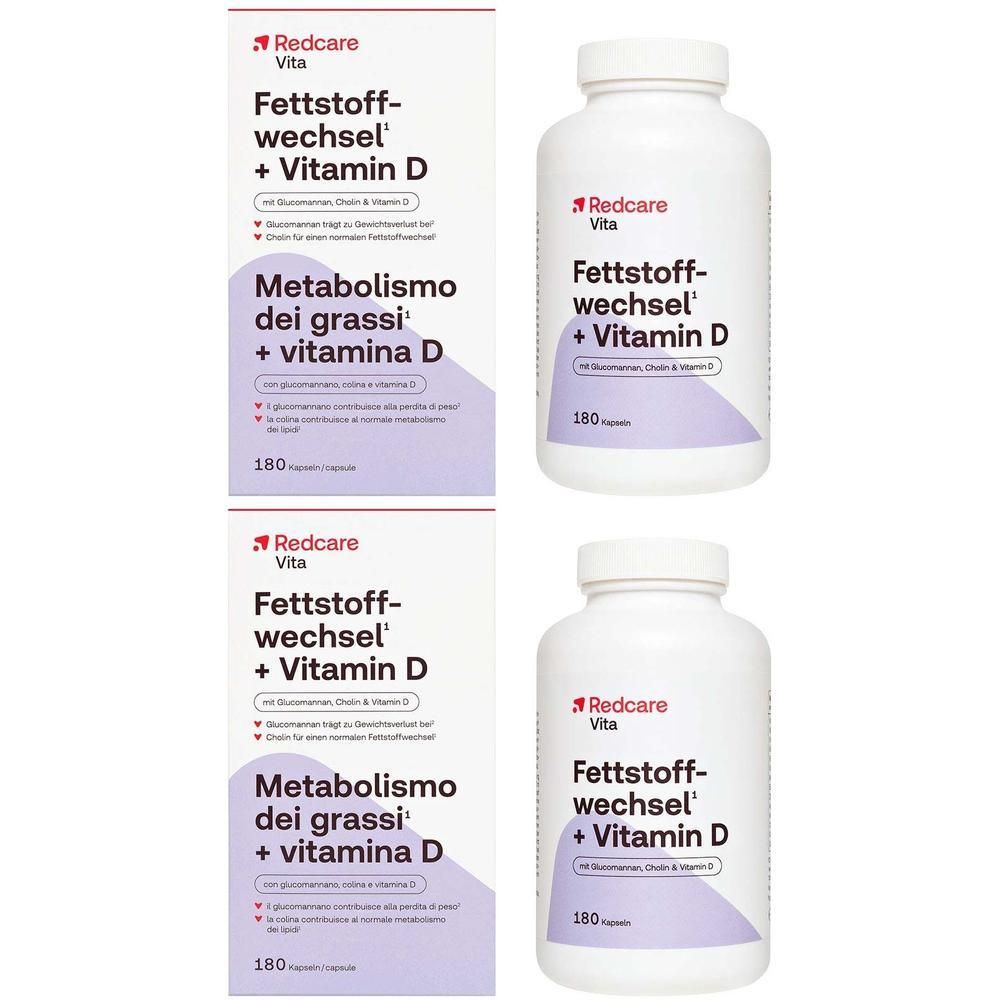 Redcare Fettstoffwechsel + Vitamin D Doppelpack 2x180 St Kapseln