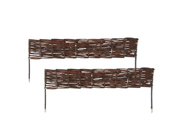 Relaxdays Bordure Parterre Osier\, Lot de 2\, HxL 10x60 cm\, à enfoncer\, pour parterres & pelouses\, Basse\, Marron