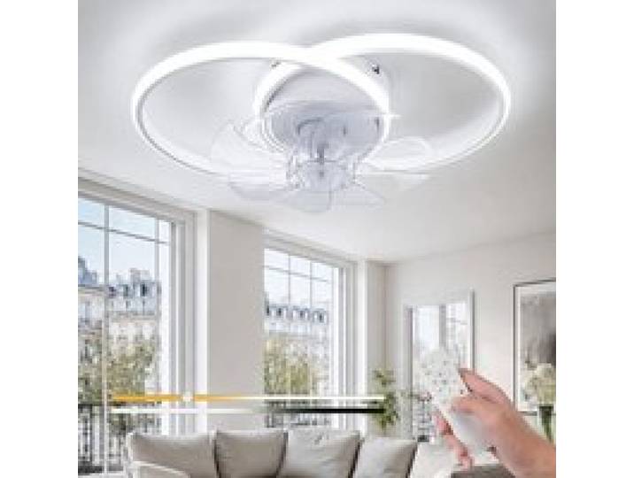 LED Ventilateur Plafond avec Lumiere - 36W Blanc Dimmable Lampe de Plafond Moderne Plafonnier 3000K-4000K-6500K Blanc