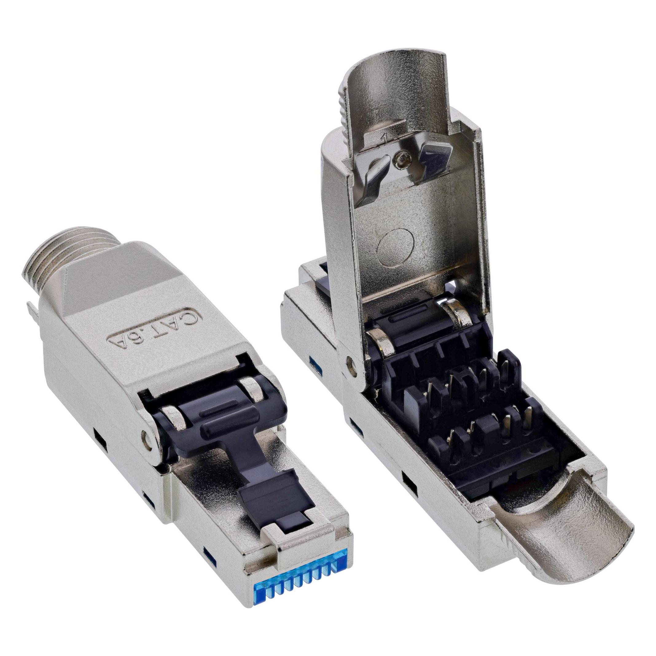InLine RJ45 Stecker Cat.6A 500MHz, feldkonfektionierbar, geschirmt, mit Schraubverschluss (Netzwerkkabel Stecker) (76204D)