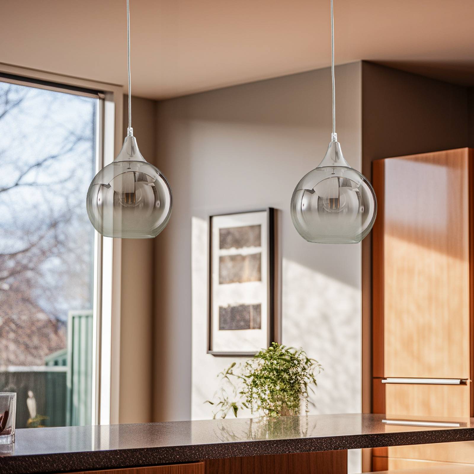 Glas Hängelampe Monte Eko-Light, dimmbar, alu / grau / zink, für Wohn- / Esszimmer, Glas, Modern, Pendelleuchte