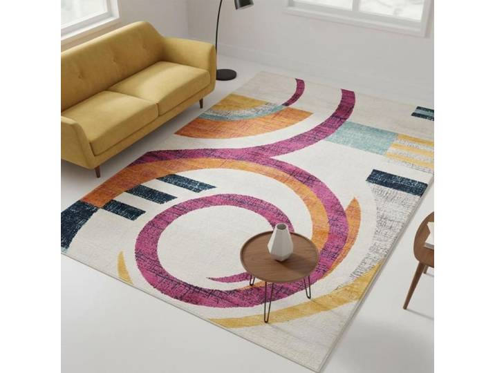 Tapis d'orient 200x280 Motif Géométrique Ecru Violet Multicolore Entretien facile LYN3 LY.