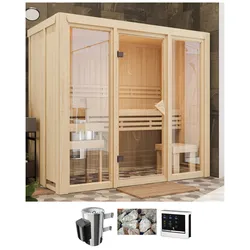 Sauna KARIBU "Alani 2", beige (natur), Saunaofen, externe Steuerung, 3,6 kW, Saunen, Ofen 3,6 kW externe Strg.easy