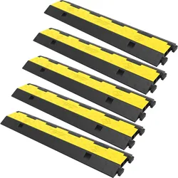 VEVOR 5 Stk. Kabelschutzmatte 2 Kanal 101 x 24,5 x 5 cm, Kabelbrücke Traglast ca. 5T aus PVC & Gummi für Modulares Kabel, Überfahrschutz für Kabel, Ideal für Büro Büro Spielfelder Parkplätze, Schwarz