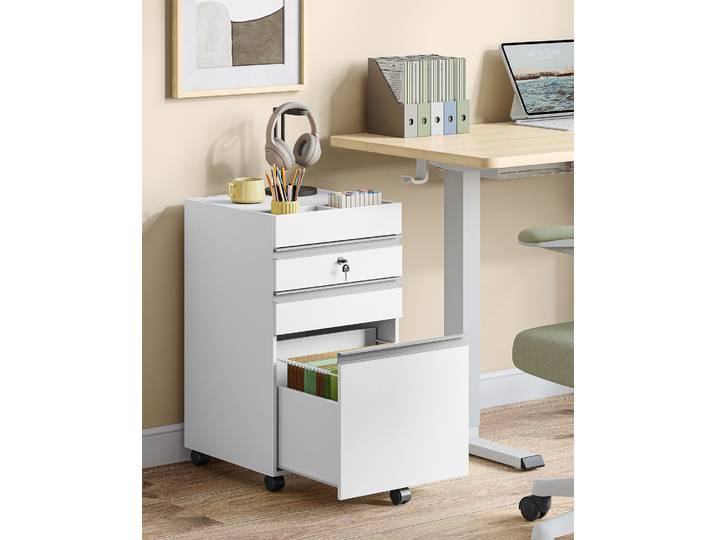 Classeur mobile à 3 tiroirs, classeur avec serrure et roulettes, rangement sous le bureau, convient A4, légal, lettre, pour la maison, le bureau
