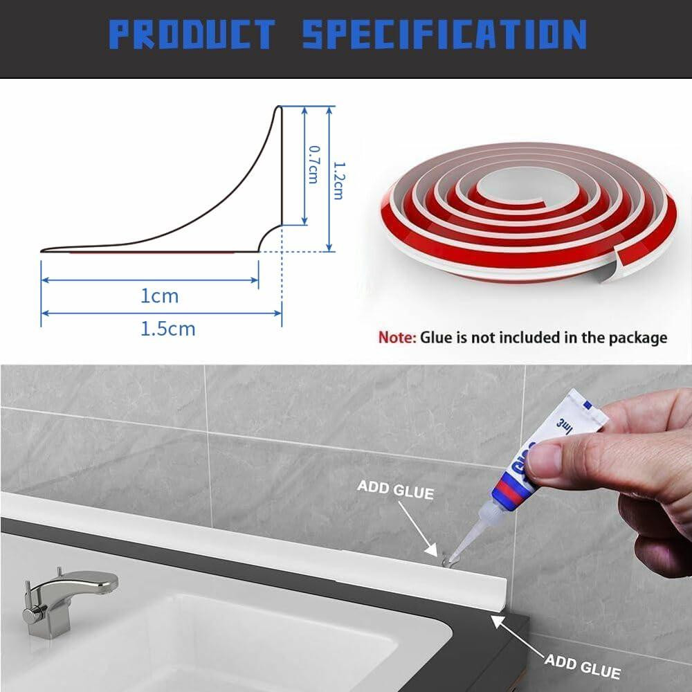 Zelfklevende Silicone Douche Drempel Waterafscheiding, Waterdichte Strip, 3 Meter, 15 x 12 mm
