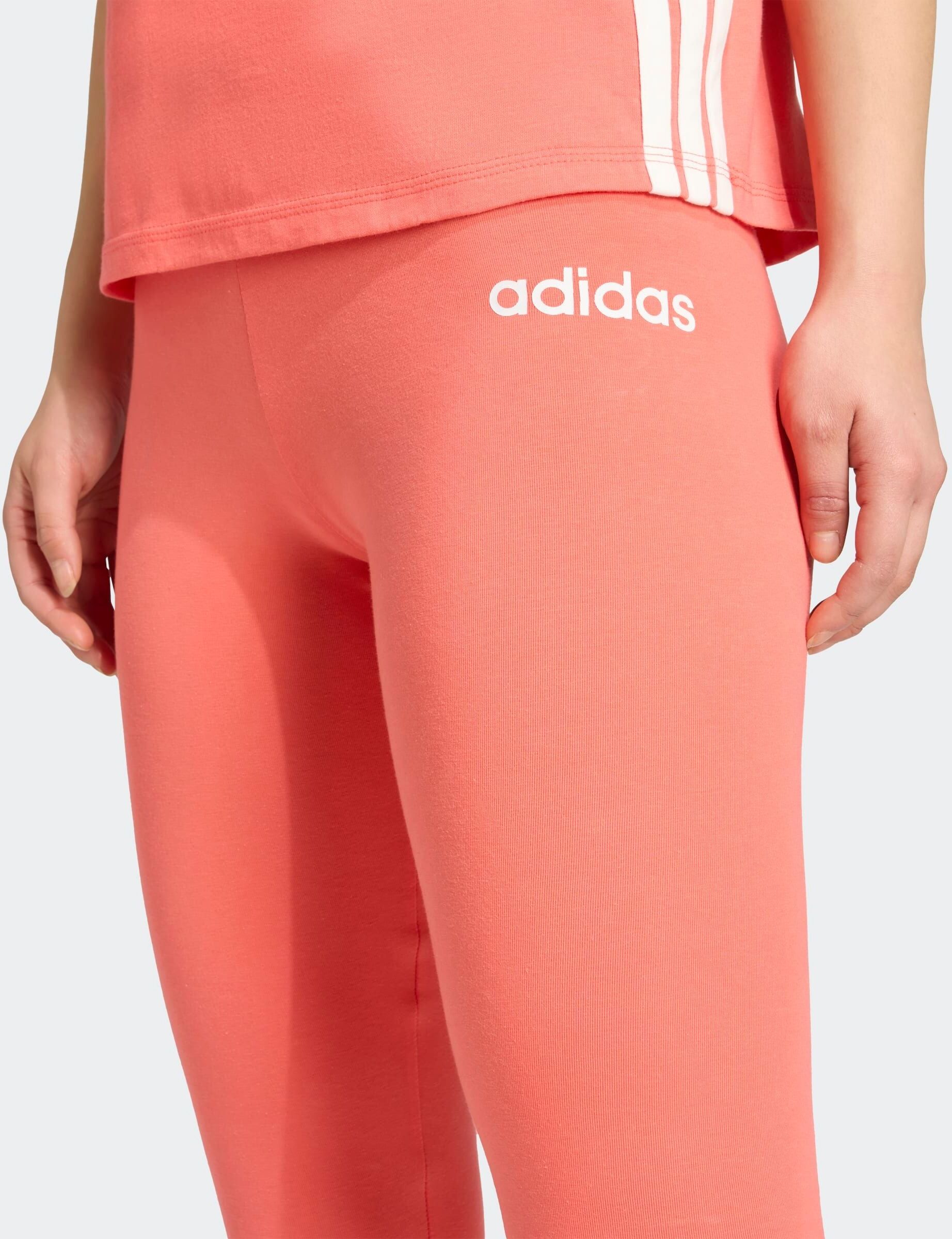 Trainingstights ADIDAS SPORTSWEAR "ESSENTIALS LINEAR COTTON", Damen, Gr. M, N-Gr, weiss (semi turbo, weiß, normal, gr.), Obermaterial: 90% Baumwolle, 10% Elasthan, Hosen Trainingstights semi turbo, weiß, normal, gr. M, N-Gr
