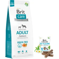 BRIT CARE Grain-free Adult Salmon 12kg + BRIT CARE Dog Dental Stick Teeth & Gums -5% billiger!!!