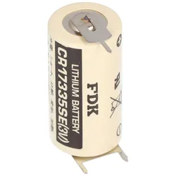 Panasonic CR17335SE Lithium Batterie mit 3er Print Anschlüssen, 1er Print auf +Pol, 2er Print auf -Pol, Rastermaß 10mm