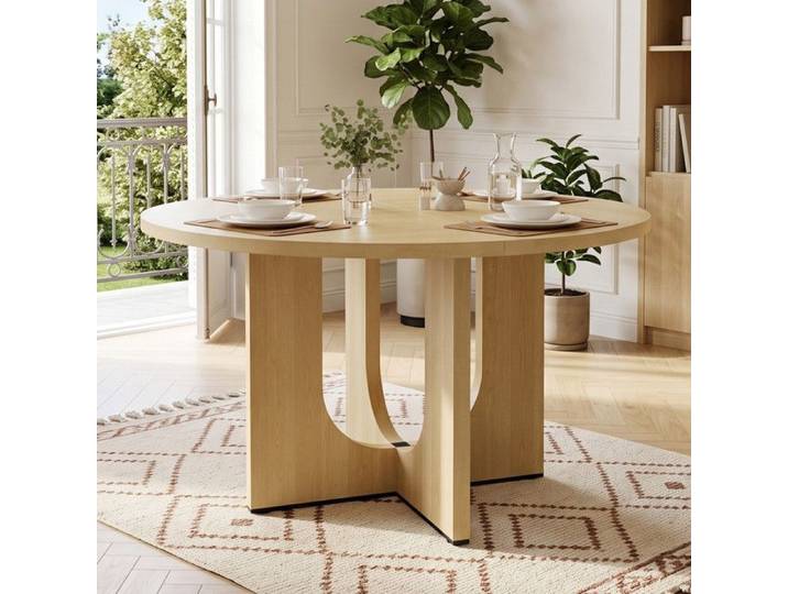 Nuvlagu - Table à manger ronde 120 cm - Convient pour 4 à 6 personnes - Design classique - Couleur bois