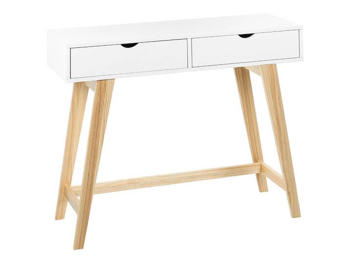Beliani Konsolentisch weiß 2 Schubladen Sully, Weiß, Hellbraun, 100x78x35 cm, Wohnzimmer, Wohnzimmertische, Konsolentische