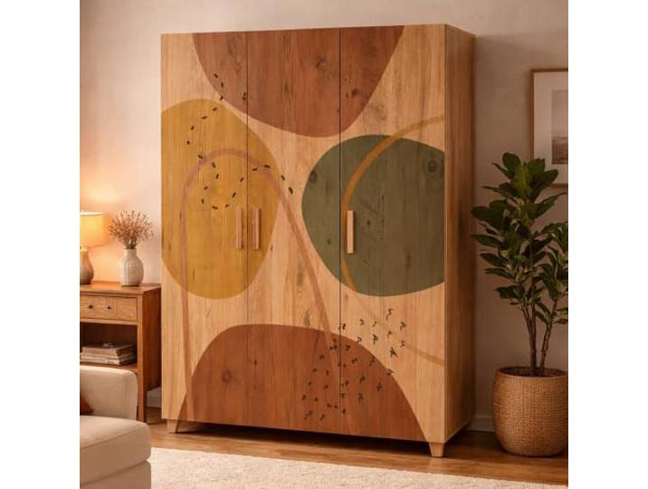 Dmora Kleiderschrank mit 3 Türen Samh 120 x 48 cm Braun Eiche Kleiderständer 5 Einlegeböden, Kleiderschrank Schlafzimmer 3 Türen