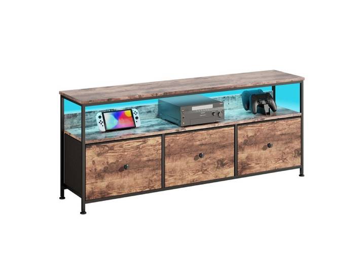 Meuble TV - 108x29 8x54 8 cm - 3 Tiroirs et LED - Couleur Bois