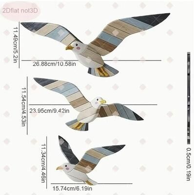 Inspired Finds Retro Wooden Seagull Wall Decor Set Coastal Nautical Bird Ornament For Living Room & Office rustic Patch Seagull