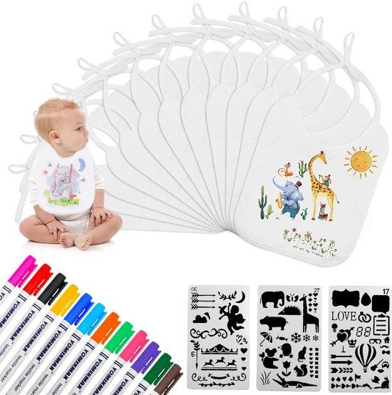 Aohcae Set van 12 Slabbenschilders met 12 Textielstiften en 3 Sjablonen voor Babyshowers