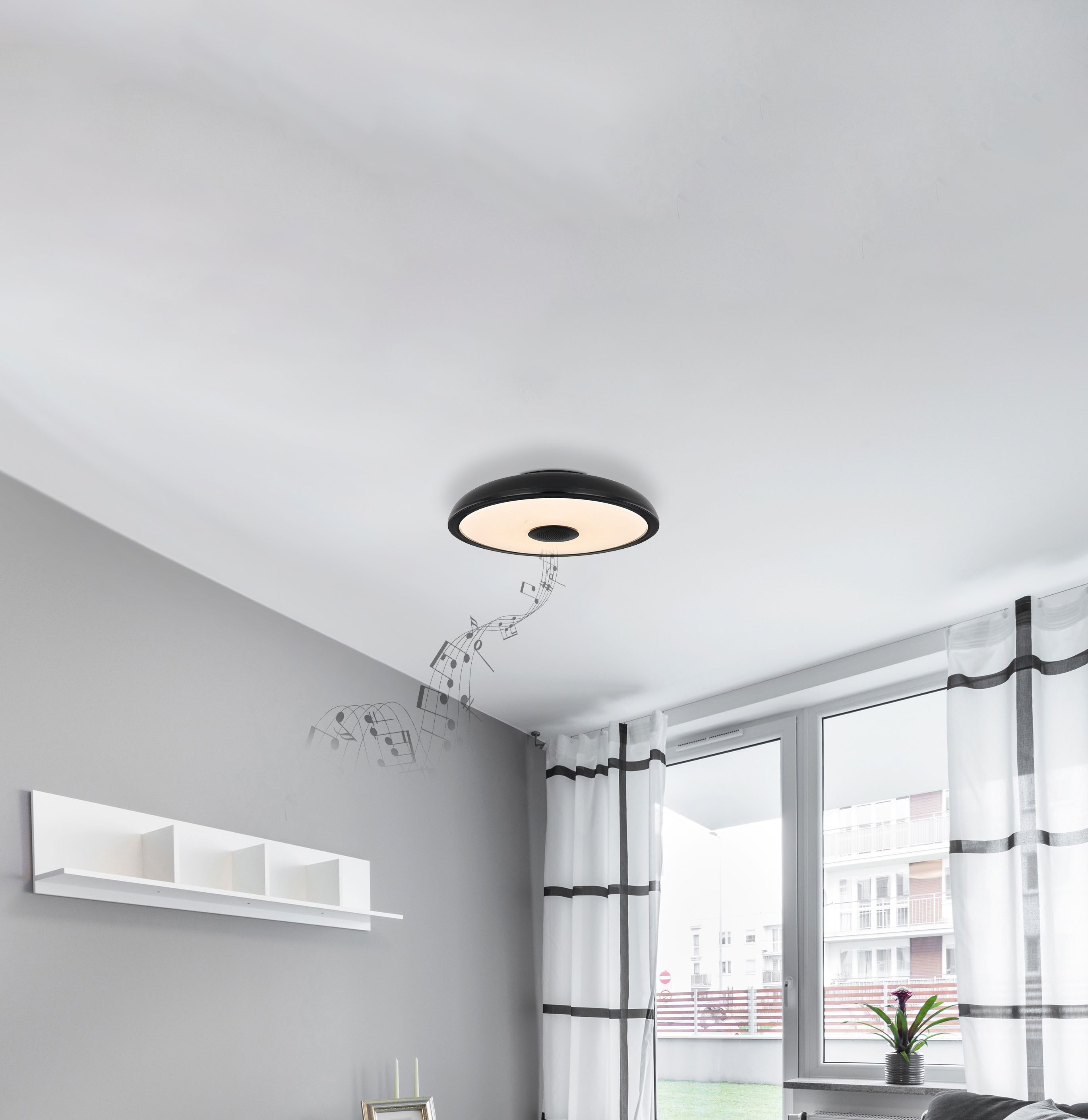 GLOBO LIGHTING LED Deckenleuchte "RAFFY", schwarz, Ø 28cm, 1 Stk., Leuchten, Farbwechsel Rot-Grün-Blau, Lautsprecherfunktion, LED Deckenleuchte