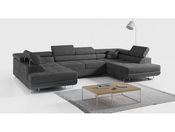 Ecksofa, Wohnzimmer U Couch, Polstersofa mit Bettkasten - GUSTAW-U - Dunkelgrau