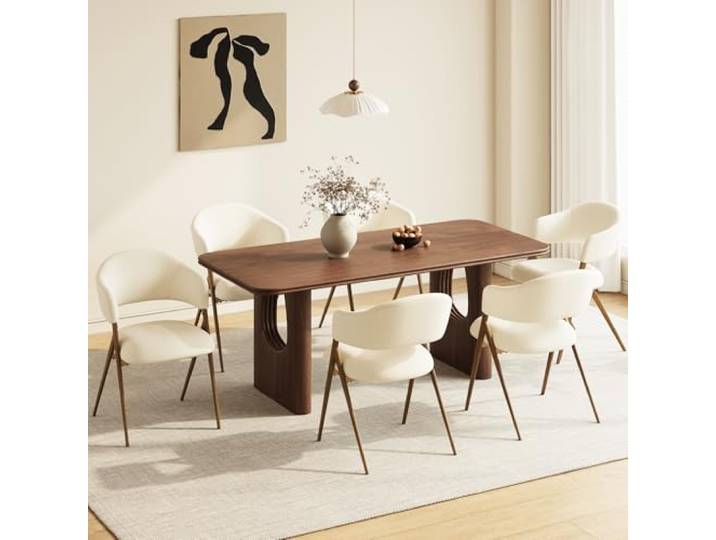 MALOL 6er Set Esszimmerstühle, Mid-Century Modern Stil, mit Eisenbeinen, offener Rückenlehne und gepolstertem Sitz, für Wohnzimmer, Schlafzimmer, Restaurant, Café, Beige