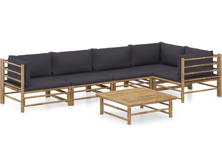 vidaXL - 6-delige - Loungeset - met - donkergrijze - kussens - bamboe