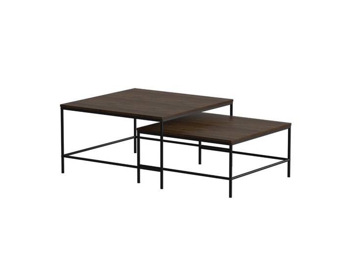 Vicco Couchtisch-Set Ramio Eiche rustikal/Schwarz 80 x 80 cm 2 Teile, Wildeiche, Schwarz, Rechteckig, 80x45x80 cm, Wohnzimmer, Wohnzimmertische, Couchtische