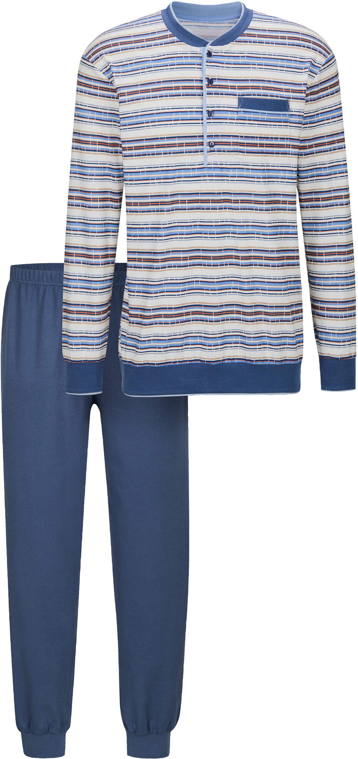 Schlafanzug WITT "Schlafanzug Schlafanzug", Herren, Gr. 44, jeansblau, bleu, bedruckt, Rundhals, Homewear-Sets Schlafanzug