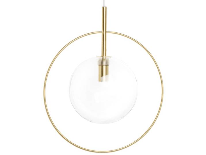 Pendelleuchte aus goldenem Metall und transparentem Globus