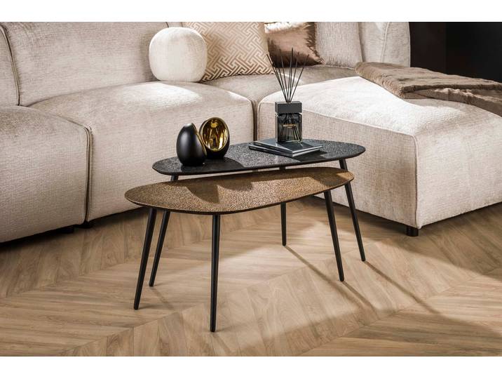 Couchtisch Savino - 2er Set in Altbronze-Gold und Schwarz - Altbronze-Gold & Schwarz - Luxusbetten24