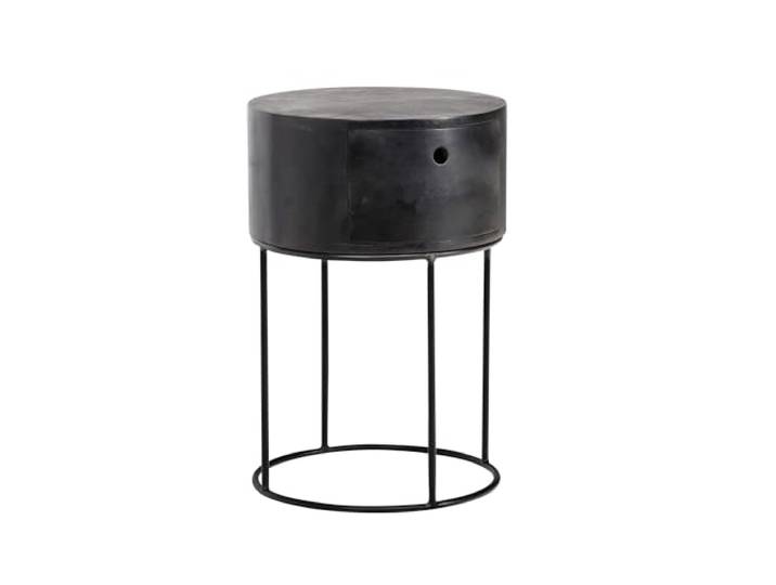 WOHNLING Nachtkonsole Rund 40x40x60 cm Mango Massivholz Schwarz Nachttisch mit Schublade und elegantem Korpus, Nachtkommode für Boxspringbett, handgefertigtes Unikat