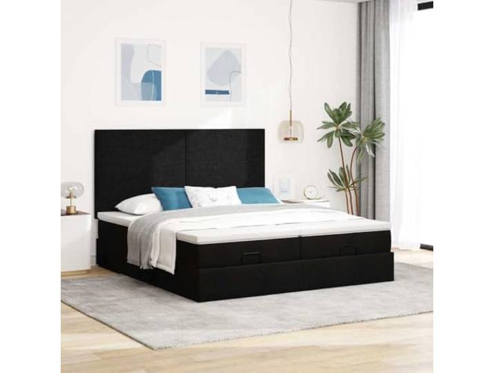 KTHLBRH Boxspringbett 160 x 200 cm schwarz mit Matratzen Hydraulisches Heben, 2 Federkernmatratzen, atmungsaktiver Stoff, Lattenrost