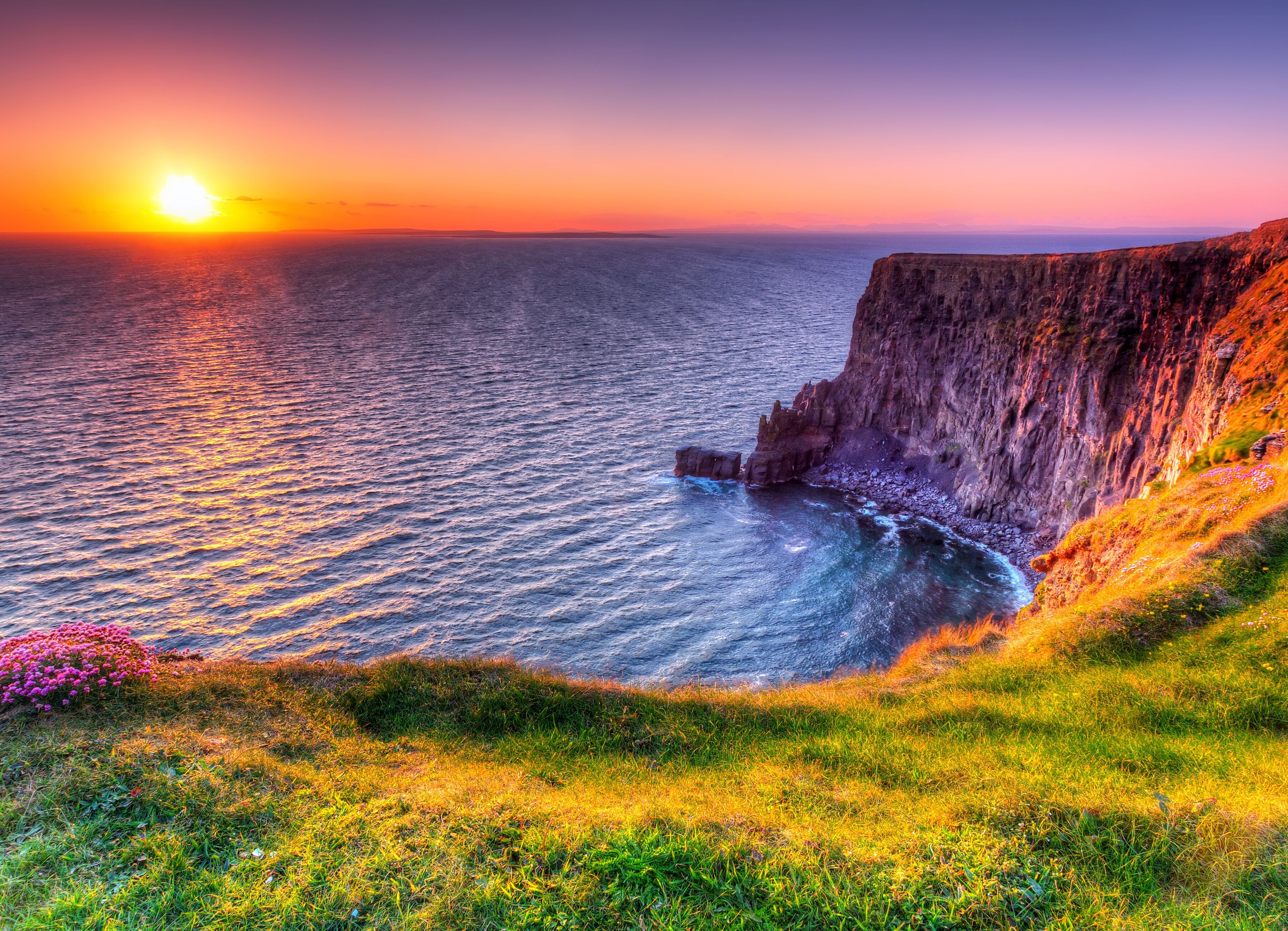 Fototapete PAPERMOON "Sunset at Moher Cliffs", bunt, B:3,5m L:2,6m, Vlies, Tapeten, Fototapete bunt B/L: 3,5m x 2,6m, Bahnen: 7 Stk.
