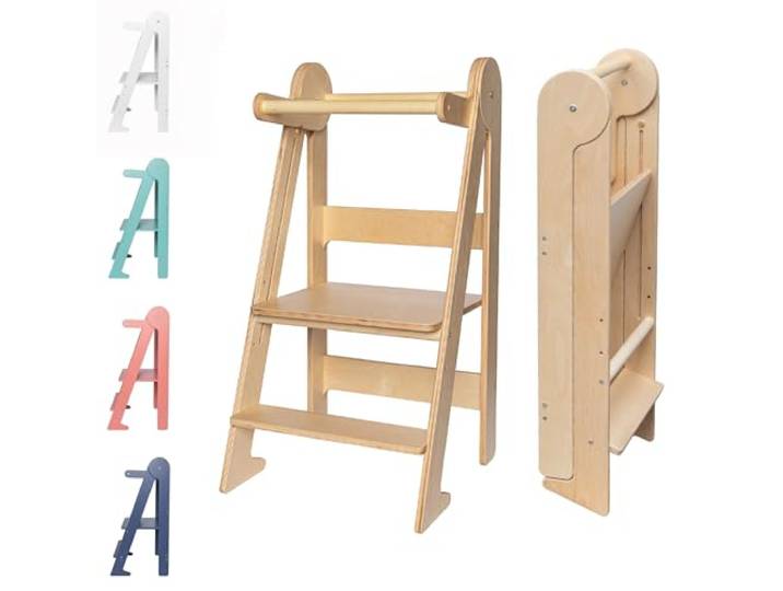 TOYBOX Montessori Kleinkind-Turm & faltbarer Holz Tritthocker - Faltbare Küchenhilfe für Kleinkinder, Kinder Lernen & Steh-Möbel