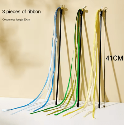 Inspire Picks Interactive Feather Cat Wand Toy With Satin Ribbons & Bell pack Of3