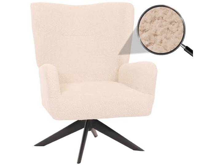 Mendler Lounge-Sessel HWC-N65 Stoff/Textil Chenille Metall - Creme-beige