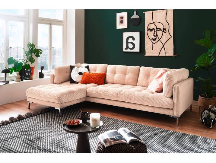 Ecksofa, Cord, Beige, 275×158 cm, Recamiere Links, Gepolstert, TRENDS BY HG