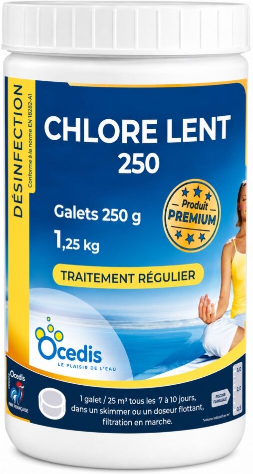 Traitement piscine OCEDIS Galets de chlore lent 250g pot 1,25kg