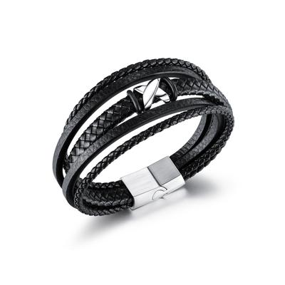 Armband FIRETTI "Schmuck Geschenk Armschmuck Armkette Kreuz", schwarz (edelstahlfarben, schwarz), Armbänder, Herren, 21cm, Edelstahl Kautschuk Lederimitat, Edelstahl, Kautschuk, Lederimitat, Armband