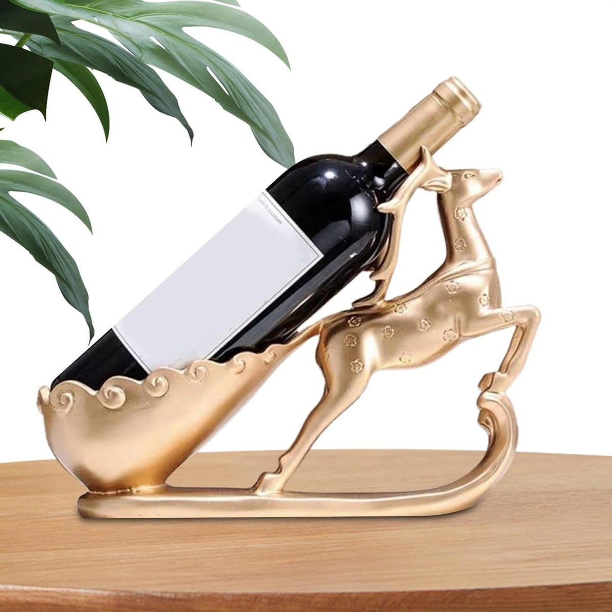 Handgeschilderde Wijnfleshouder Rendier - Goud - 32 x 22 cm