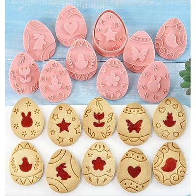 Oster-Ausstechformen-Set, 10-teilig, Ausstechformen-Set in Form von Ostereiern mit Stempel, Küchenhelfer, Keksstempel aus Kunststoff