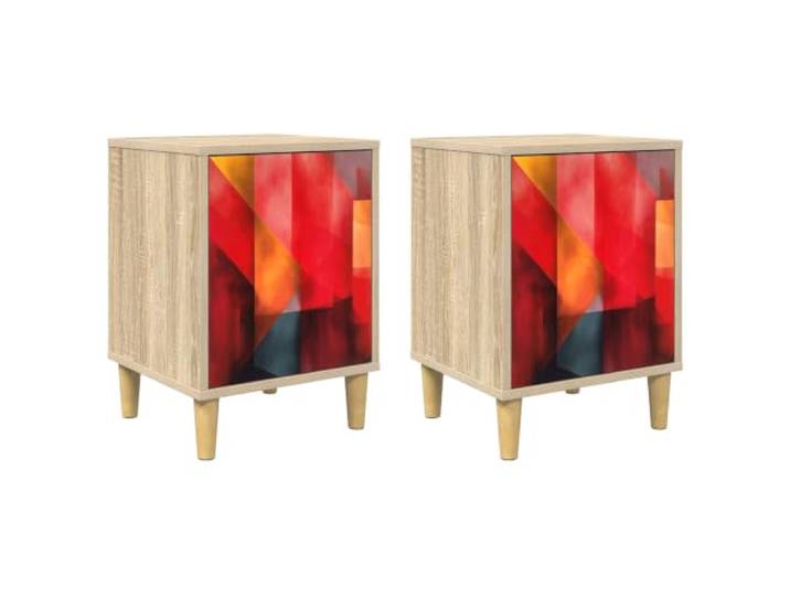 GHVBNMF 2er Set Nachttisch HEESCH Sonoma-Eiche 36x33x50cm Stilvoller Beistelltisch im 2er Set fürs Schlafzimmer mit 2 Türen, dekorativem Muster und erhöhten Standfüßen.