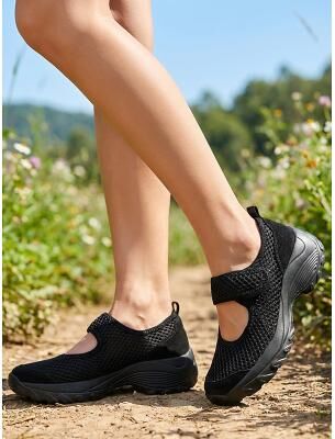 LightInthebox Women's Beige Hook-and-Loop Outdoor Walking Shoes - Supportive Cushioned Trail Sneakers for Hiking, Park Walks, Travel and Long-Time Wear