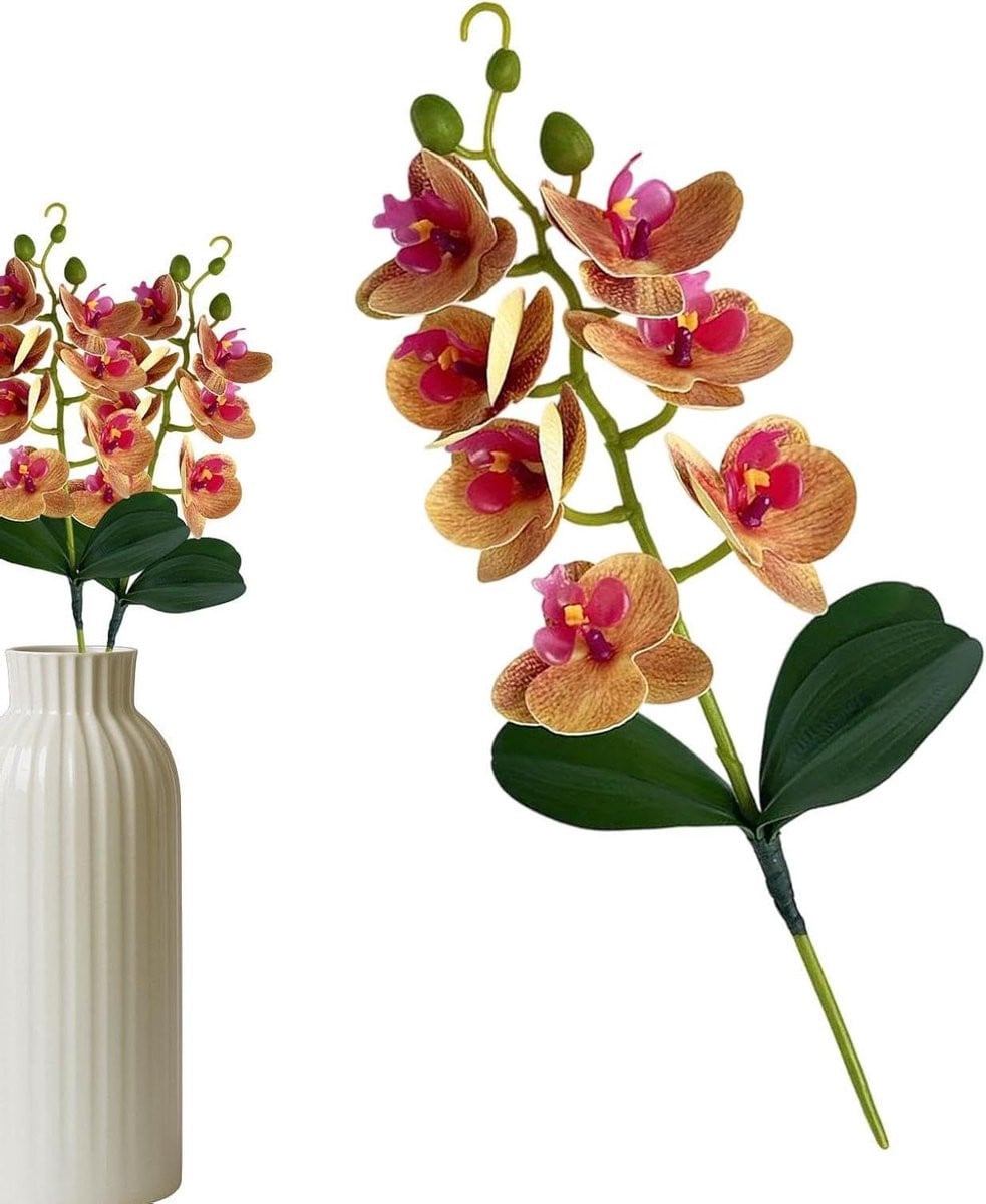 Realistische Kunstorchidee Phalaenopsis Decoratie - Oranje - Hoogte: 37,5 cm