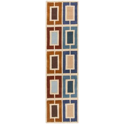 Wollteppich FLAIR RUGS "Retro Blocks mit Hoch-Tief-Effekt", blau, B:60cm H:10mm L:230cm, Wolle, Teppiche, handgeschnitzter Wollteppich,Wohnzimmer, Schlafzimmer, Esszimmer