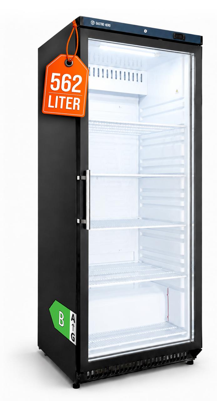 GastroHero Lagerkühlschrank ECO 600 Glastür Schwarz 562 Liter LED Beleuchtung Umluftkühlung 2 bis +8 °C Gewerbekühlschrank