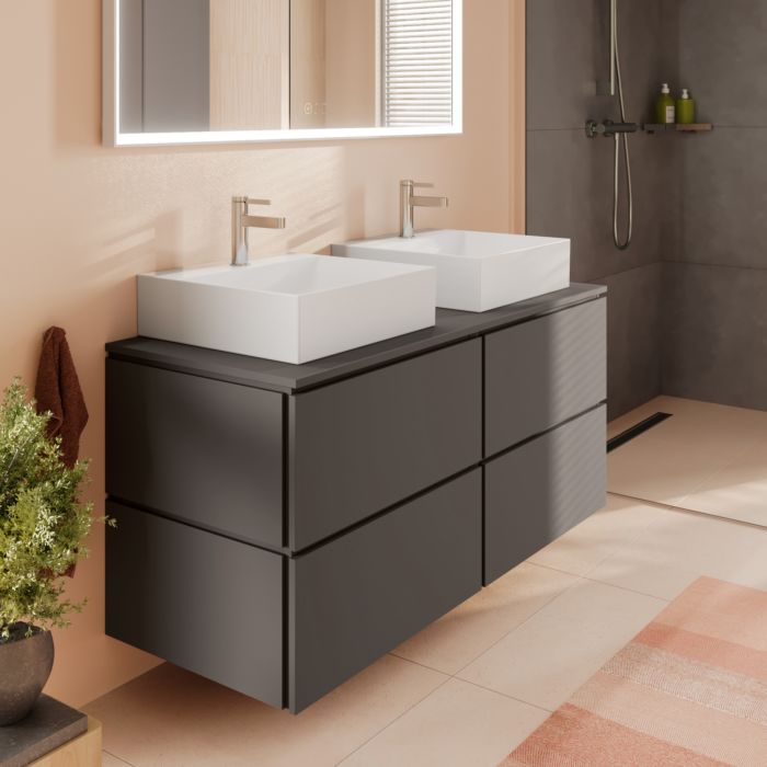 Hansgrohe Xilesa E Waschtischunterschrank 54305760 1375x550mm, 4 Schubkästen, ohne PushOpen, schiefergrau matt